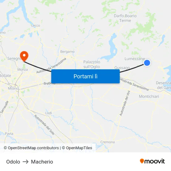 Odolo to Macherio map