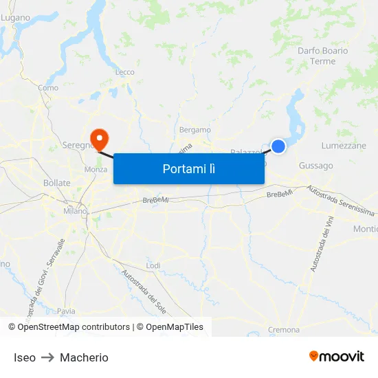 Iseo to Macherio map