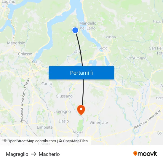 Magreglio to Macherio map