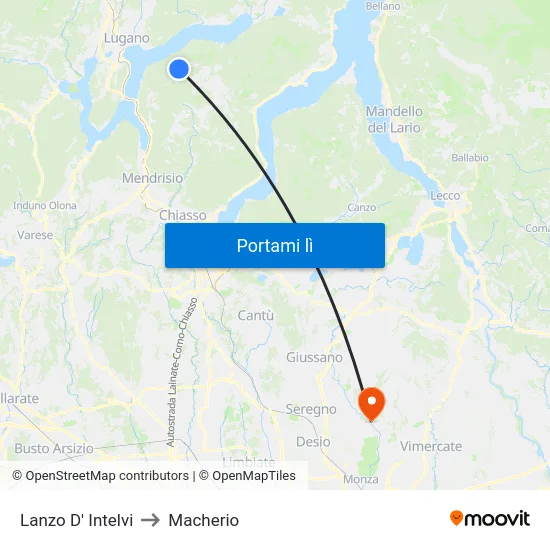 Lanzo D' Intelvi to Macherio map