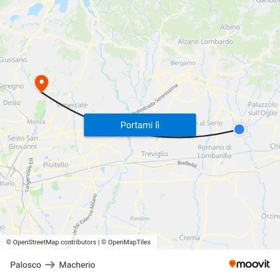 Palosco to Macherio map