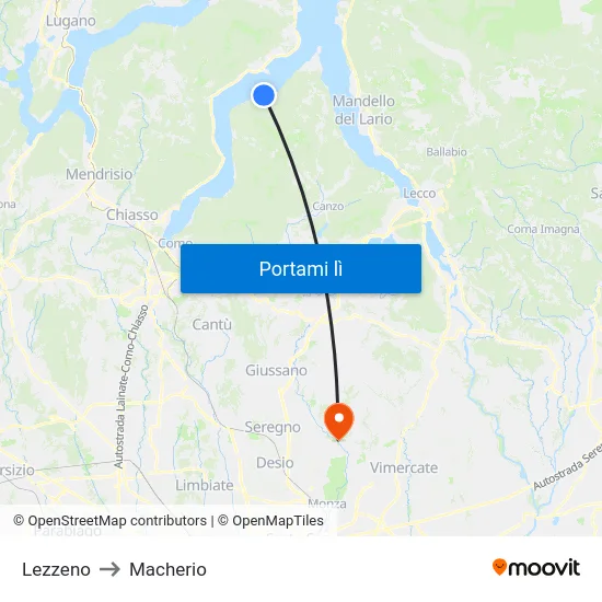 Lezzeno to Macherio map