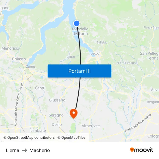 Lierna to Macherio map