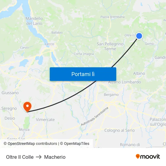 Oltre Il Colle to Macherio map