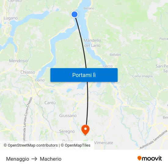 Menaggio to Macherio map