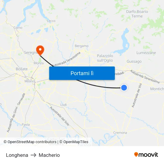 Longhena to Macherio map
