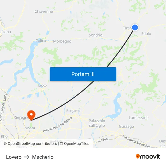 Lovero to Macherio map