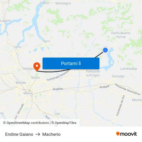 Endine Gaiano to Macherio map
