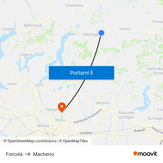 Forcola to Macherio map