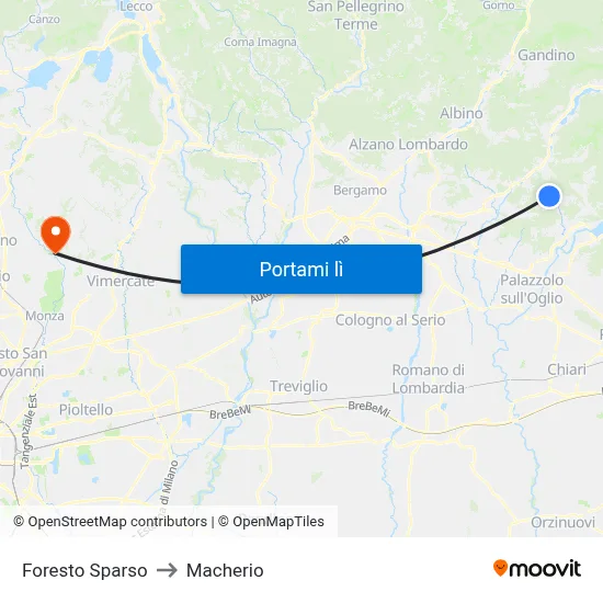 Foresto Sparso to Macherio map