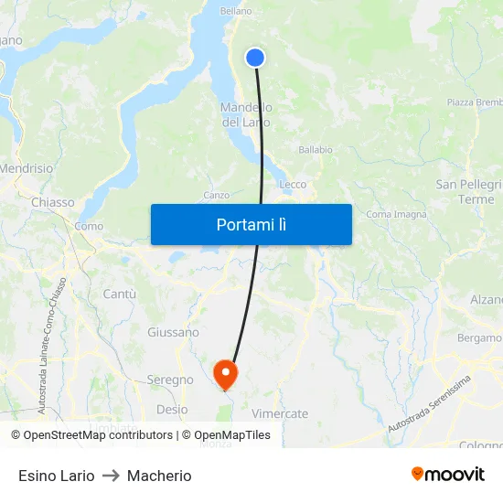 Esino Lario to Macherio map