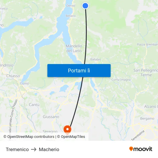 Tremenico to Macherio map