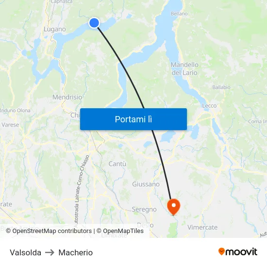 Valsolda to Macherio map