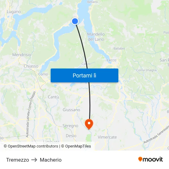 Tremezzo to Macherio map