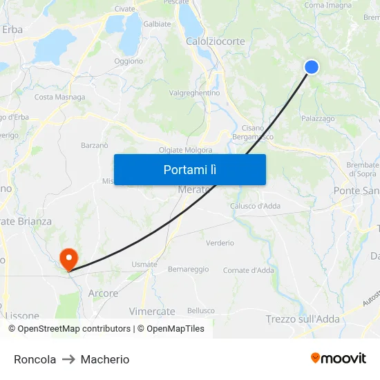 Roncola to Macherio map