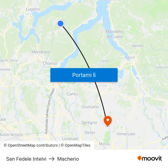 San Fedele Intelvi to Macherio map
