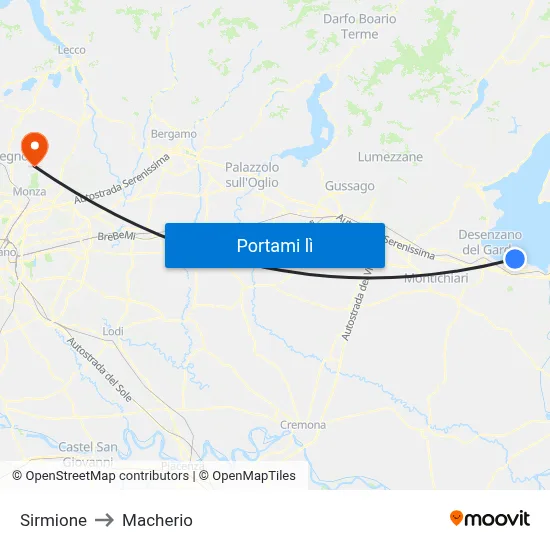 Sirmione to Macherio map