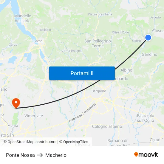 Ponte Nossa to Macherio map