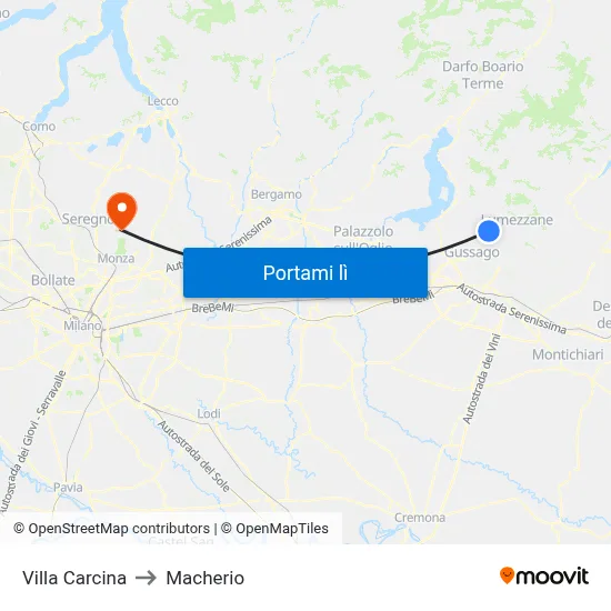 Villa Carcina to Macherio map