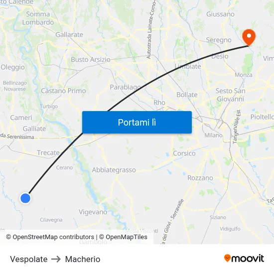 Vespolate to Macherio map