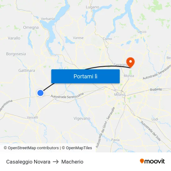 Casaleggio Novara to Macherio map