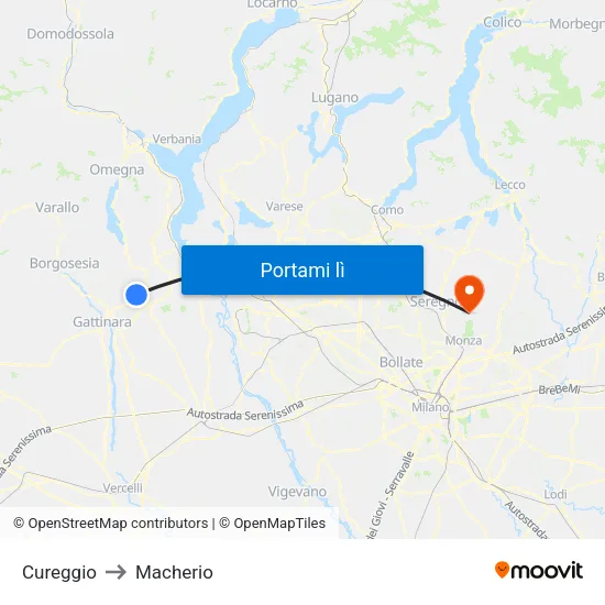 Cureggio to Macherio map