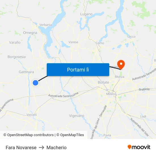 Fara Novarese to Macherio map