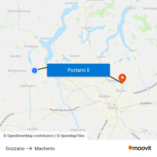 Gozzano to Macherio map