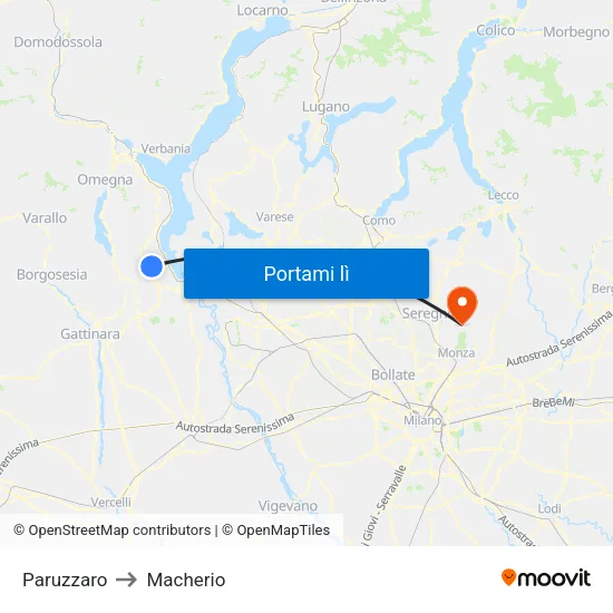 Paruzzaro to Macherio map