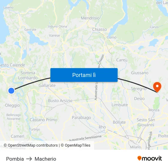Pombia to Macherio map
