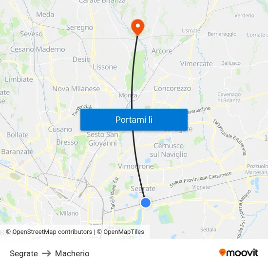 Segrate to Macherio map