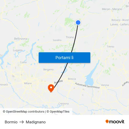 Bormio to Madignano map