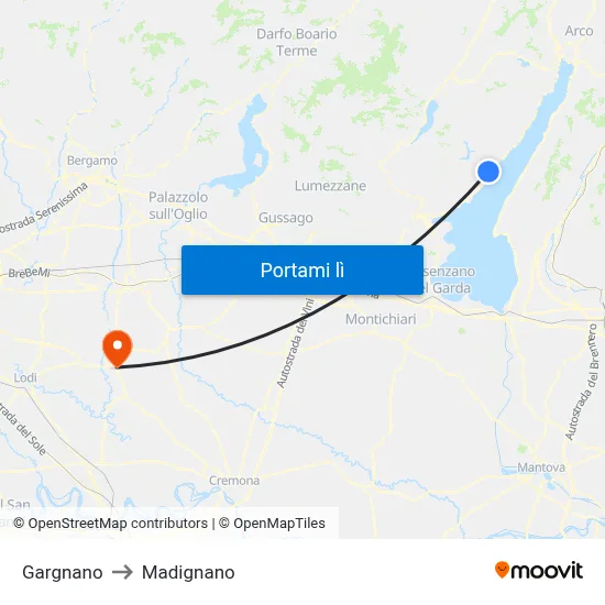 Gargnano to Madignano map