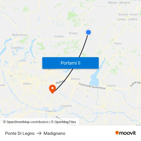 Ponte Di Legno to Madignano map