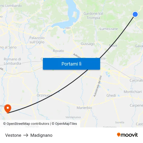 Vestone to Madignano map