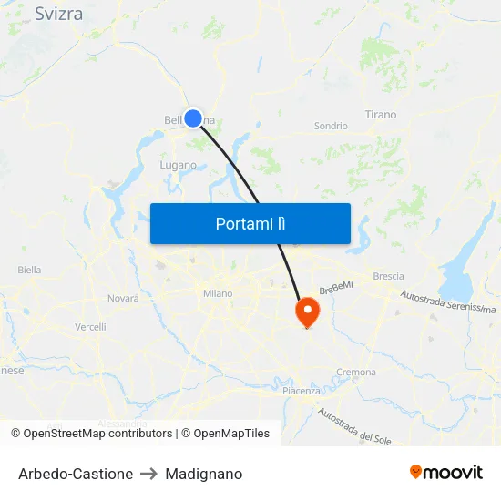 Arbedo-Castione to Madignano map