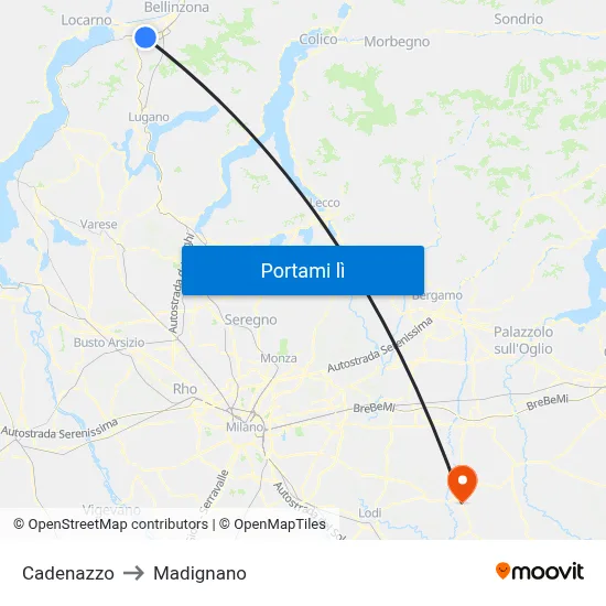 Cadenazzo to Madignano map