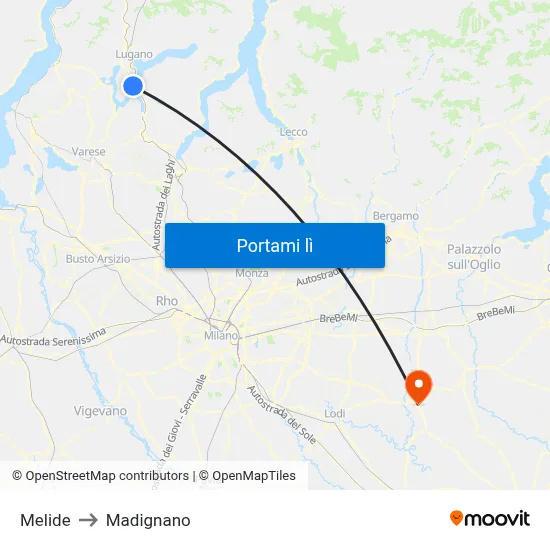 Melide to Madignano map