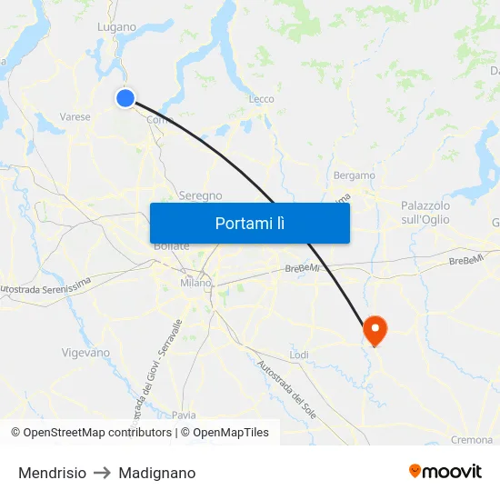 Mendrisio to Madignano map