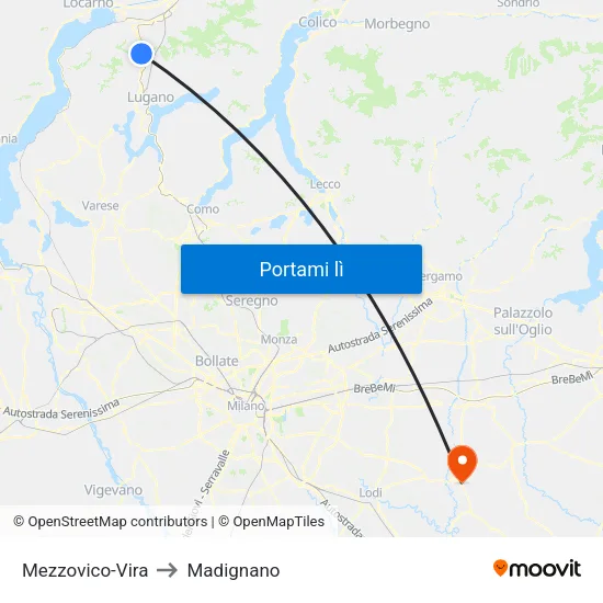 Mezzovico-Vira to Madignano map