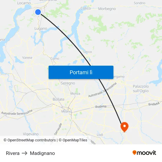 Rivera to Madignano map