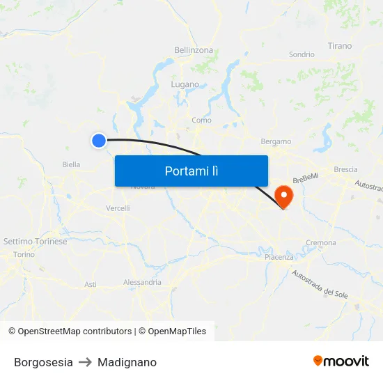 Borgosesia to Madignano map