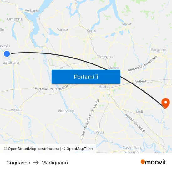 Grignasco to Madignano map