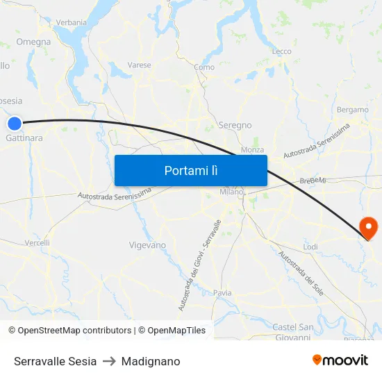 Serravalle Sesia to Madignano map