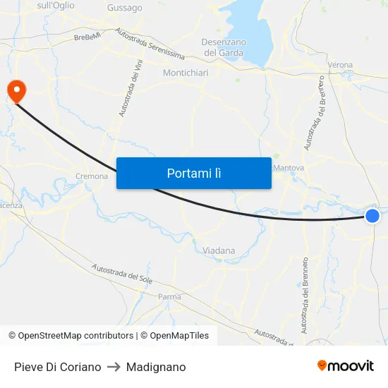Pieve Di Coriano to Madignano map