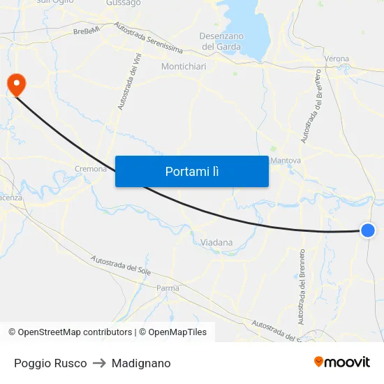Poggio Rusco to Madignano map