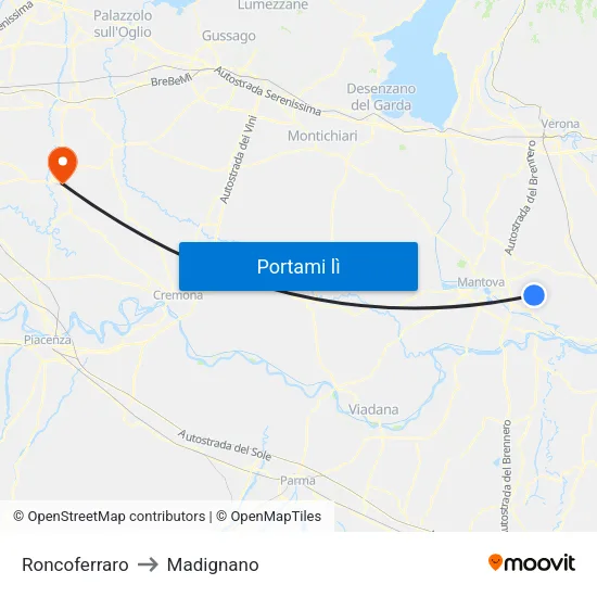 Roncoferraro to Madignano map