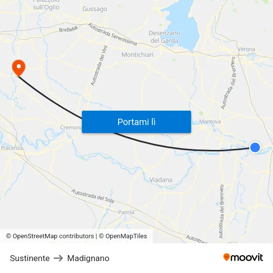 Sustinente to Madignano map
