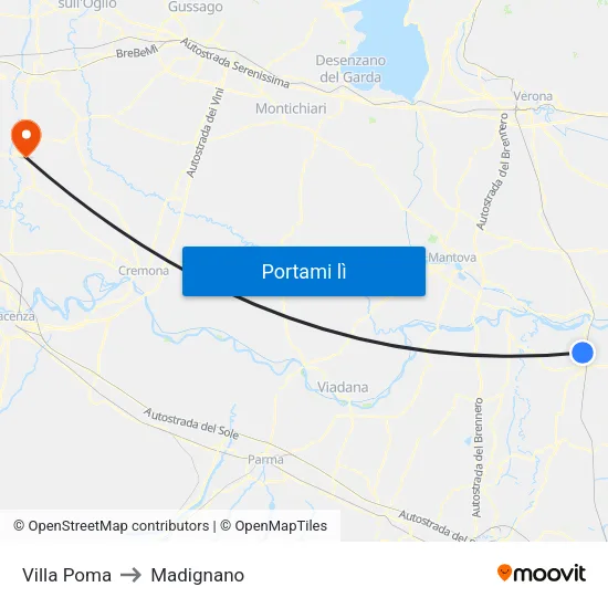 Villa Poma to Madignano map