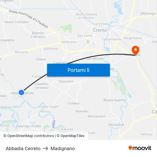 Abbadia Cerreto to Madignano map